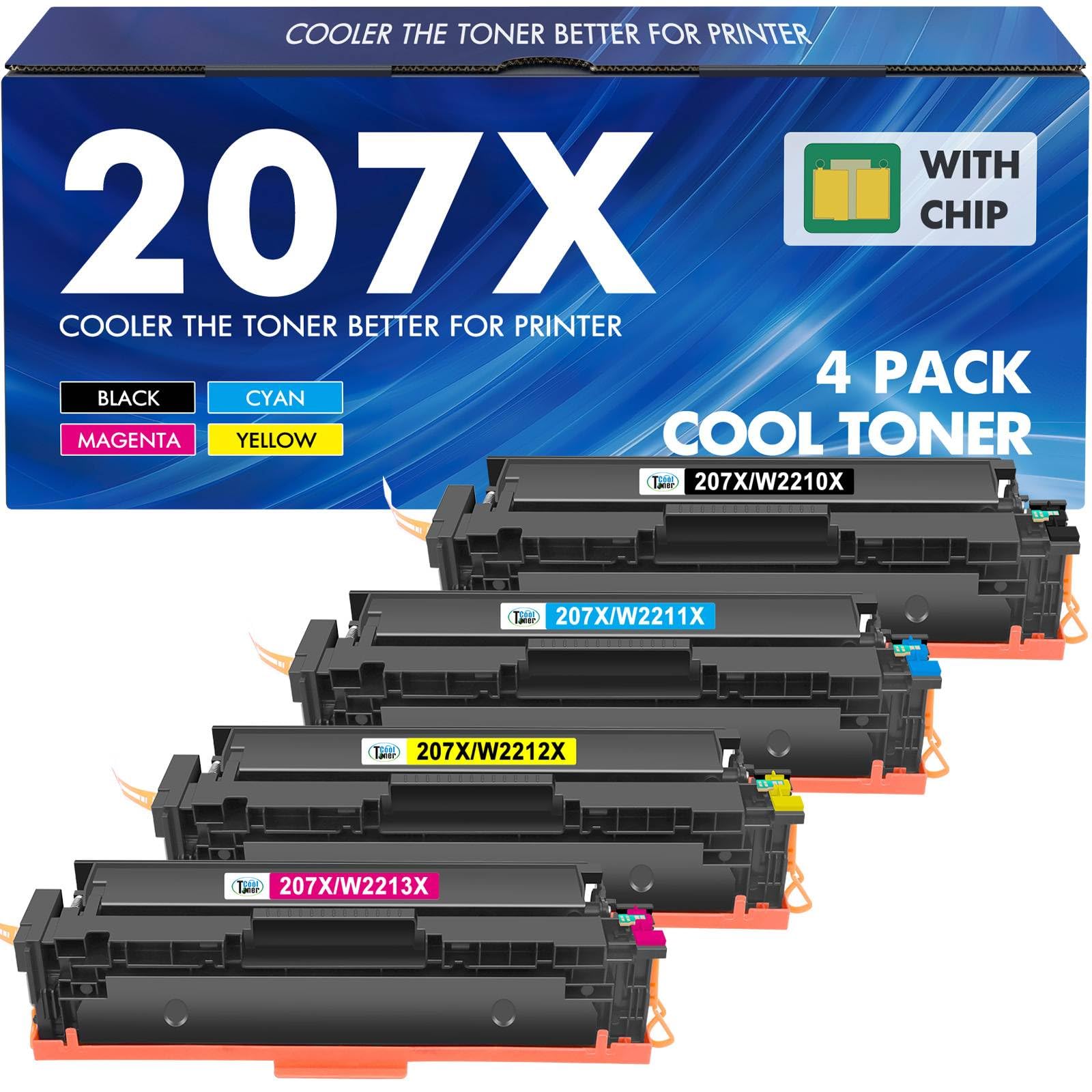 207X 207A MFP M283fdw Toner: Kompatibel für HP 207X 207A M255dw für HP Color Laserjet Pro MFP M283fdw Toner Schwarz M282nw M283fdn M283 M282 M255 W2210A W2210X W2211X W2212X W2213X Mit Chip 4-Pack