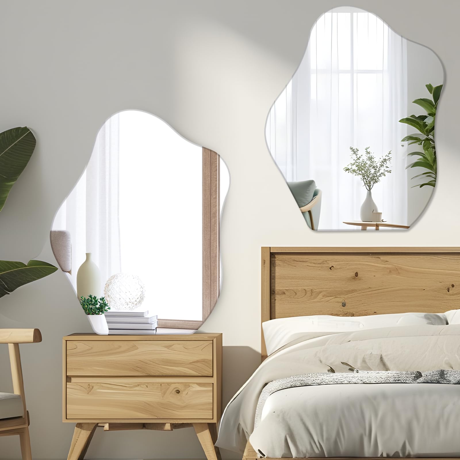 Muzilife Specchio asimmetrico da appendere, grande specchio da parete senza cornice con retro in MDF da 58x70 cm, specchio da tavolo irregolare per soggiorno, camera da letto, bagno, corridoio