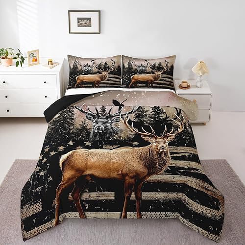 Feelyou Camo Deer Comforter Set for Boys Girls Camouflage Cabin Lodge Deer
