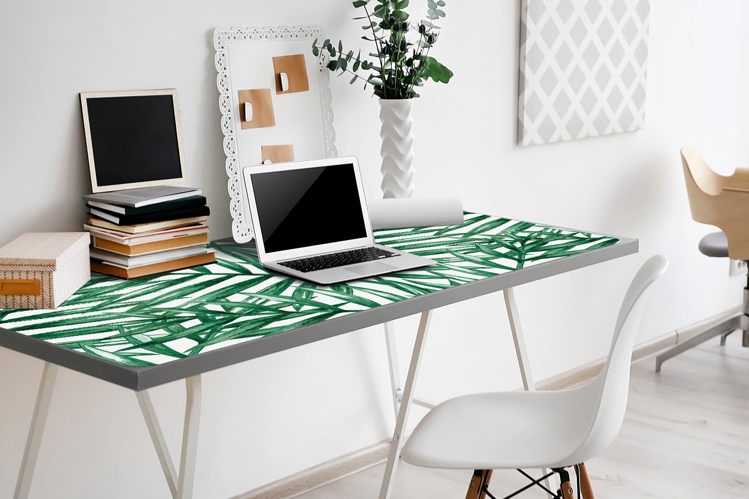 Sottomano da Scrivania 100x50 cm Antiscivolo per Ufficio e Casa Facile da Pulire Impermeabile Superficie Protettiva Protezione e Decorazione in Vinile PVC - Foglie tropicali