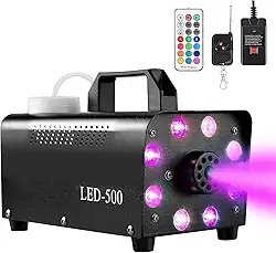 Máquina de neblina com 8 luzes LED, máquina de fumaça com efeito de 13 luzes LED coloridas, neblina de 500 W e 2000 CFM com controle remoto, interior, perfeita para Halloween, festa,