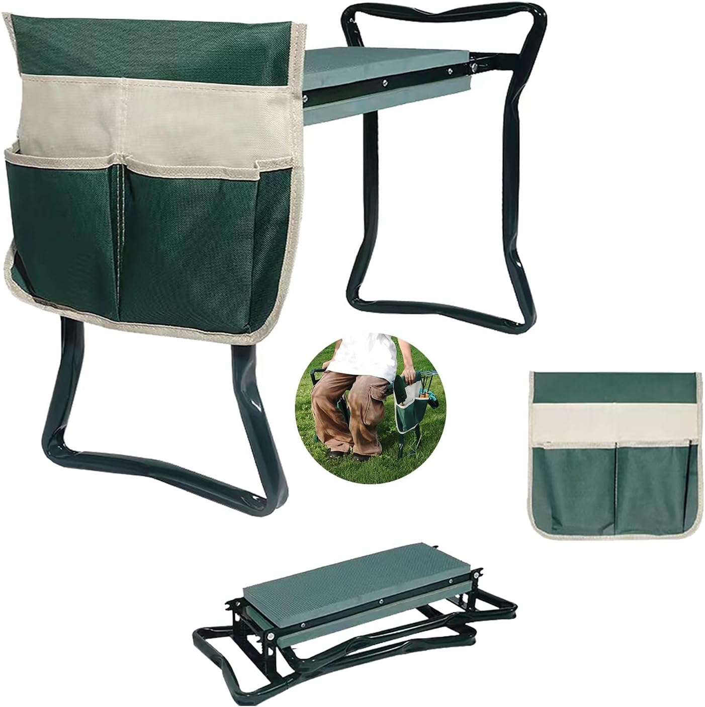 Garden Kneeler and Seat with Thicken Widen Soft Kneeling Pad，Heavy Duty Bench for Kneeling and Sitting Prevent Knee & Back Pain, with Pouch Bag, Garden Gift for Man Women, Parents, Green