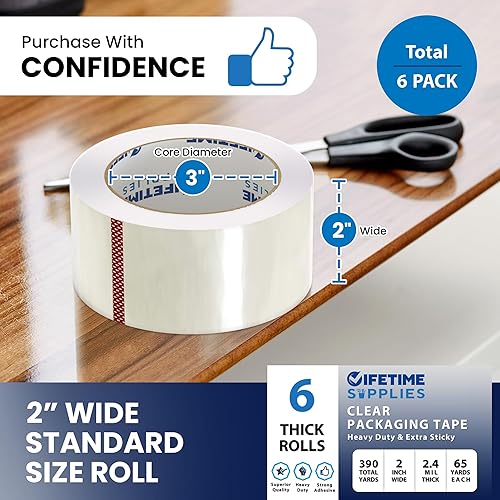 Miniatura 4 de 36 Rollos Actualizado Cinta de Embalaje Premium Transparente, 65 Yardas, 2.2 mil, Cinta de Embalaje Resistente para Envíos, Mudanzas, Sellado - Más