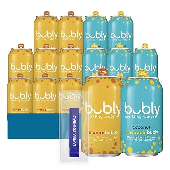 Bubly - Lavinia Essentials Bundle 16-Pack of Mango + Coconut-Pineapple Flavored Sparkling Water 12 fl oz On-the-Go Aluminum Can + 1 Utility Prop.