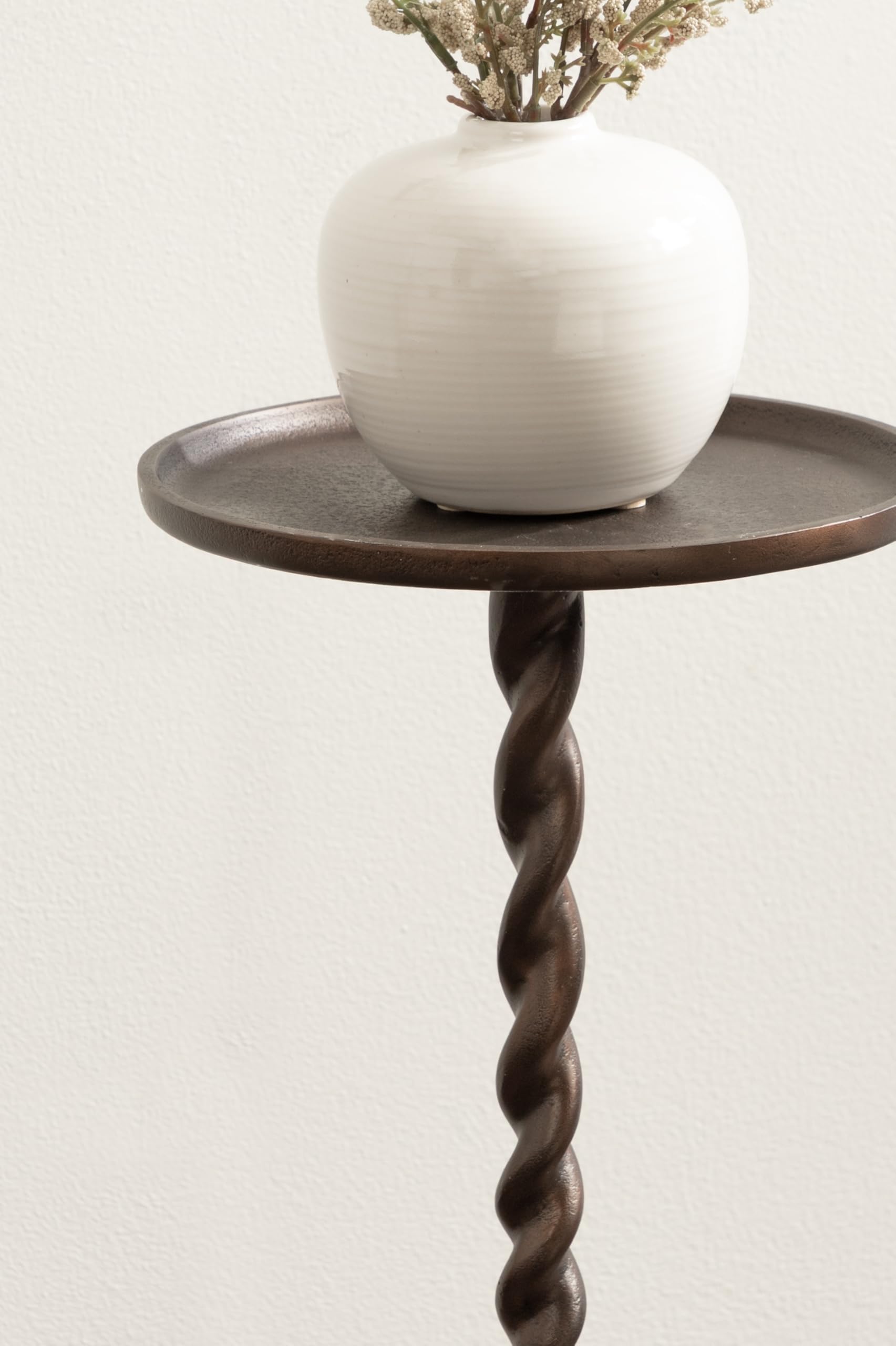 Kate and Laurel Ropa Transitional Round Pedestal Drink Table, 9 x 9 x 22, Bronze, Decorative Cast Aluminum Mini Table with Spiral Rope Design for Use as Indoor Plant Stand or Living Room Accent