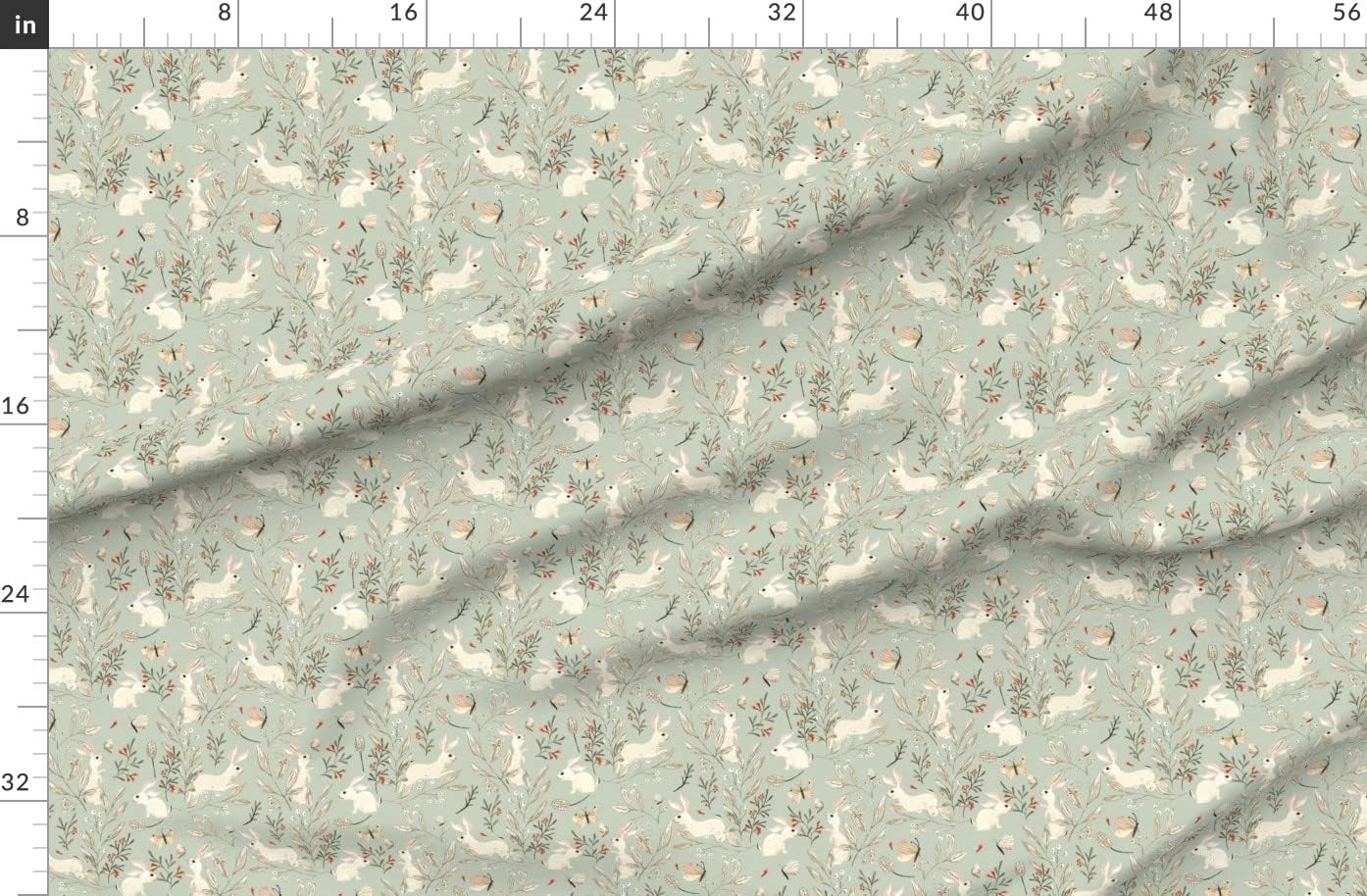 Spoonflower Fabric - Whimsical Bunnies Easter Bunny Woodland Animals Forest Butterflies Printed on Organic Cotton Sateen Fabric by The Yard - Sewing Quilting Apparel Home Decor