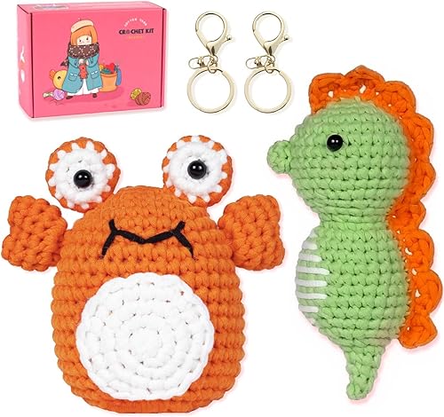 yhwsymgmho Kit de ganchillo para principiantes kit de 2 piezas de animales Amigurumi-Kit con tutoriales en video paso a paso - Kit de tejido fácil