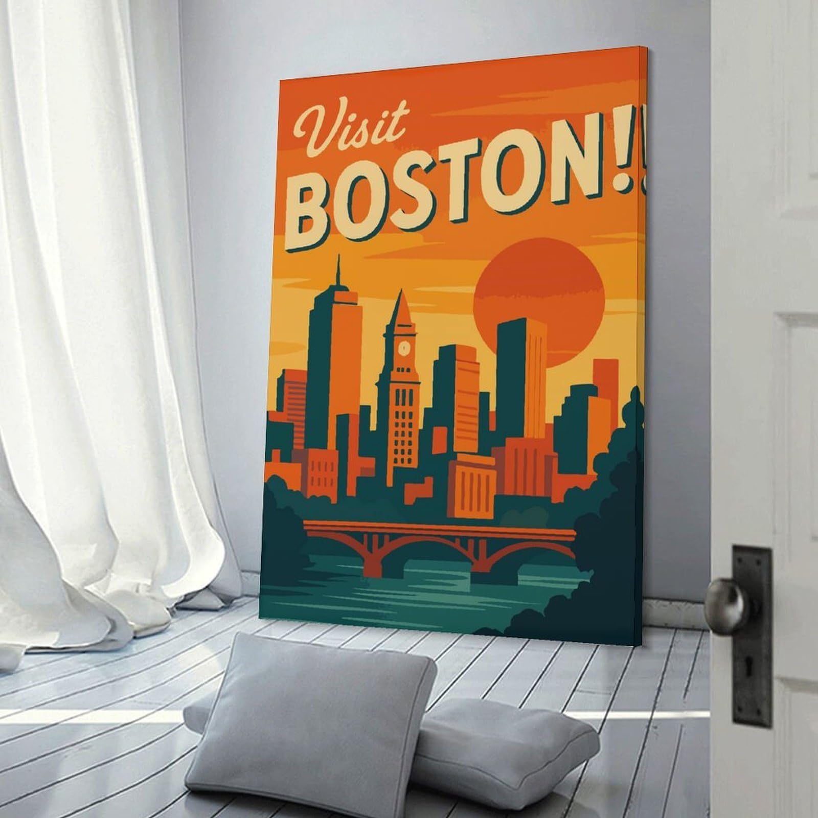 Junmoney Frame-Style-13 Boston Vintage Travel Canvas Art Print, 12X18inch(30X45cm), For Home Walls, Creative Rooms Or Shared Spaces, Decorative Artwork With Broad Appeal
