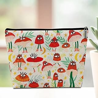 Hippie Magic Mushroom Makeup Bag Travel Pouch, Mystical Mushroom Gifts Lined Cosmetic Bag Toiletry Bag, Christmas Birthday Gifts Mushroom Stuff for Women Girls Sister Friends Daughter Makeup Pouch