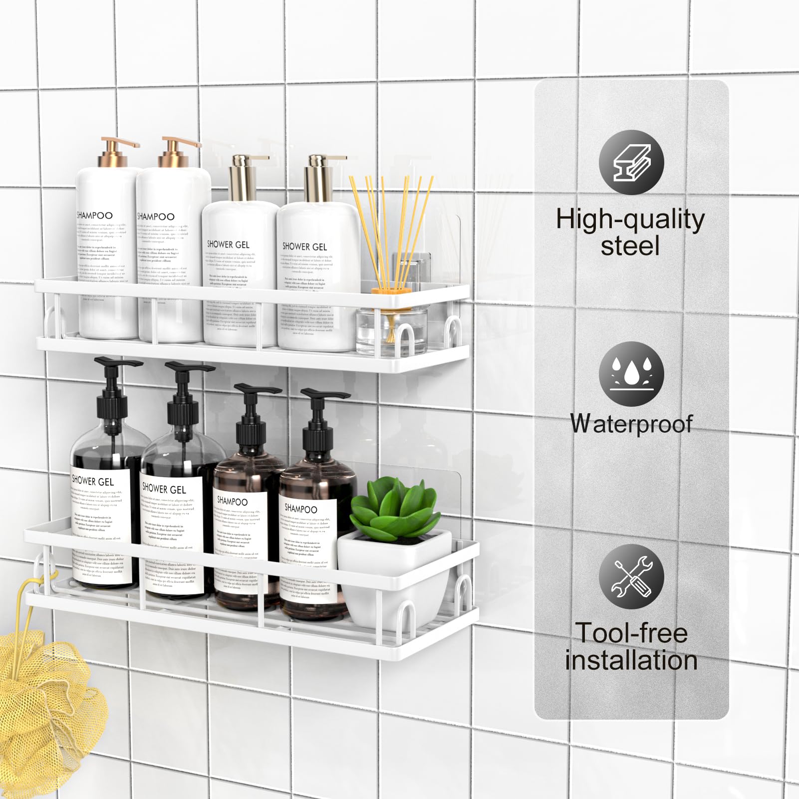 Estanteria Baño, Resistente al Agua y al Oxido, Estanteria Ducha sin Taladro, Organizador Baño para Champú y Gel de Baño (Blanco- 2 Piezas) — view 3