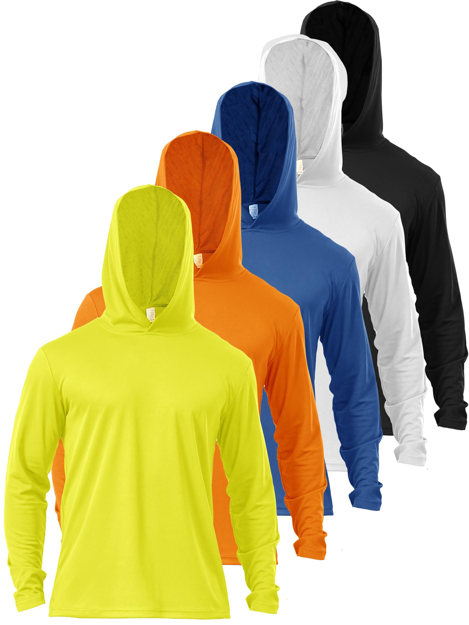 Paquete de 5 camisetas con capucha de manga larga para hombre, protección solar, protección solar, protección solar, protección solar, protección solar, ligera, de secado rápido, para pesca al aire