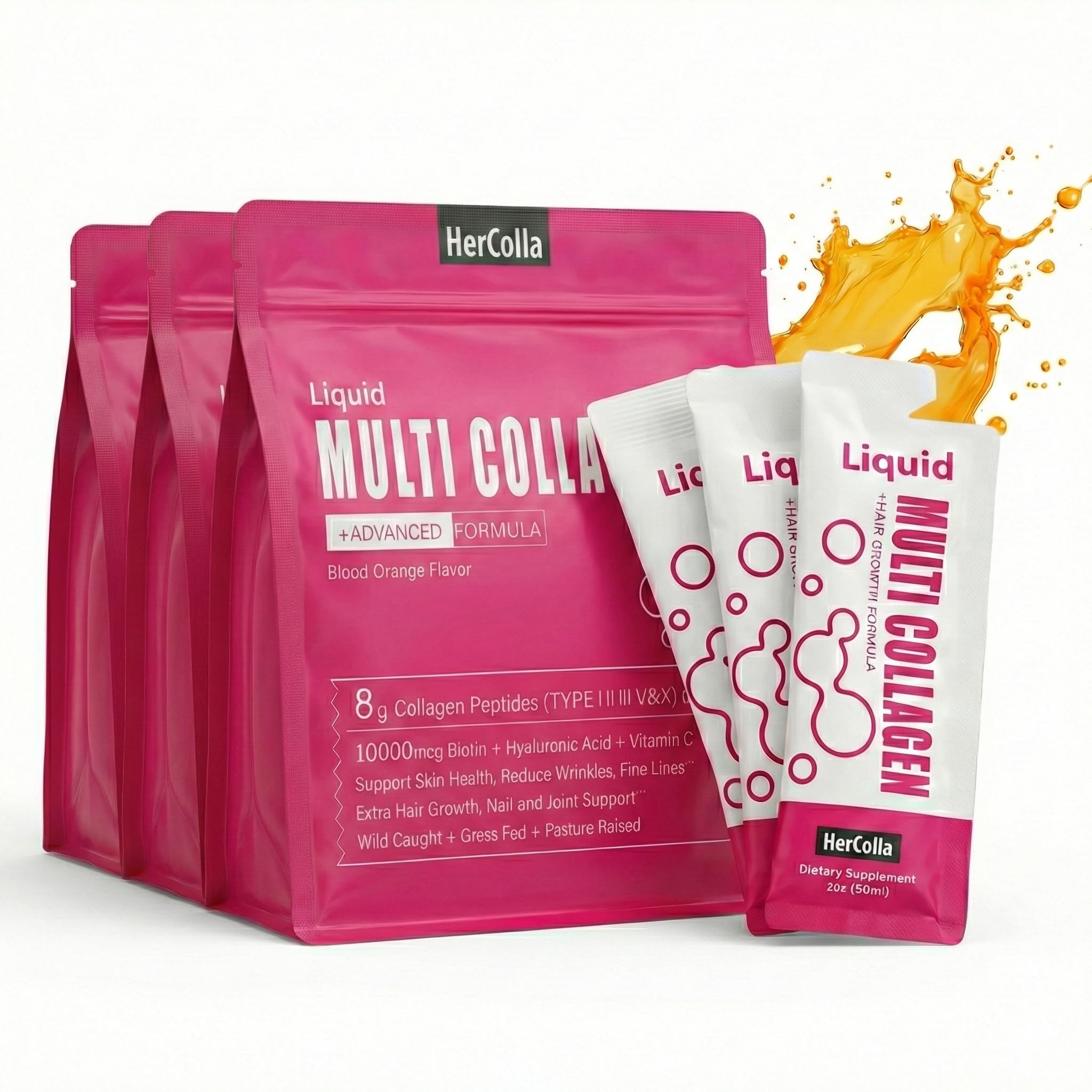 Liquid Collagen for Women 10000mcg Biotin 8000mg Multi Type Collagen Peptides Hyaluronic Acid Vitamin C Skin Nail Hair