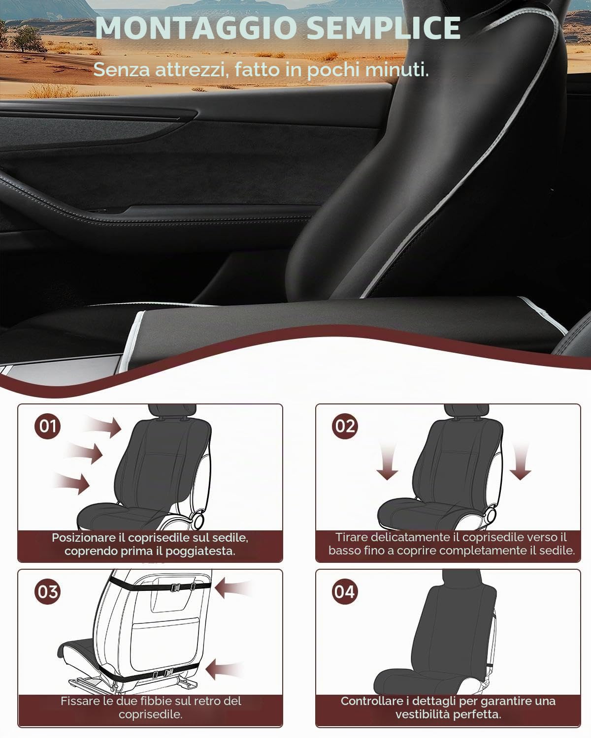 Coprisedile auto in neoprene - Protezione braccioli e cinture di sicurezza - Resistente a macchie (olio, sudore) - Facile da pulire - Fissaggio antiscivolo - Per viaggi, bambini, cani