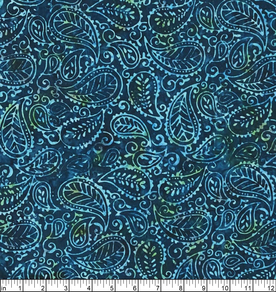 Wilmington Batiks Teal-ing Good Foliage Packed Paisley, Fabric by The Yard (Marine)