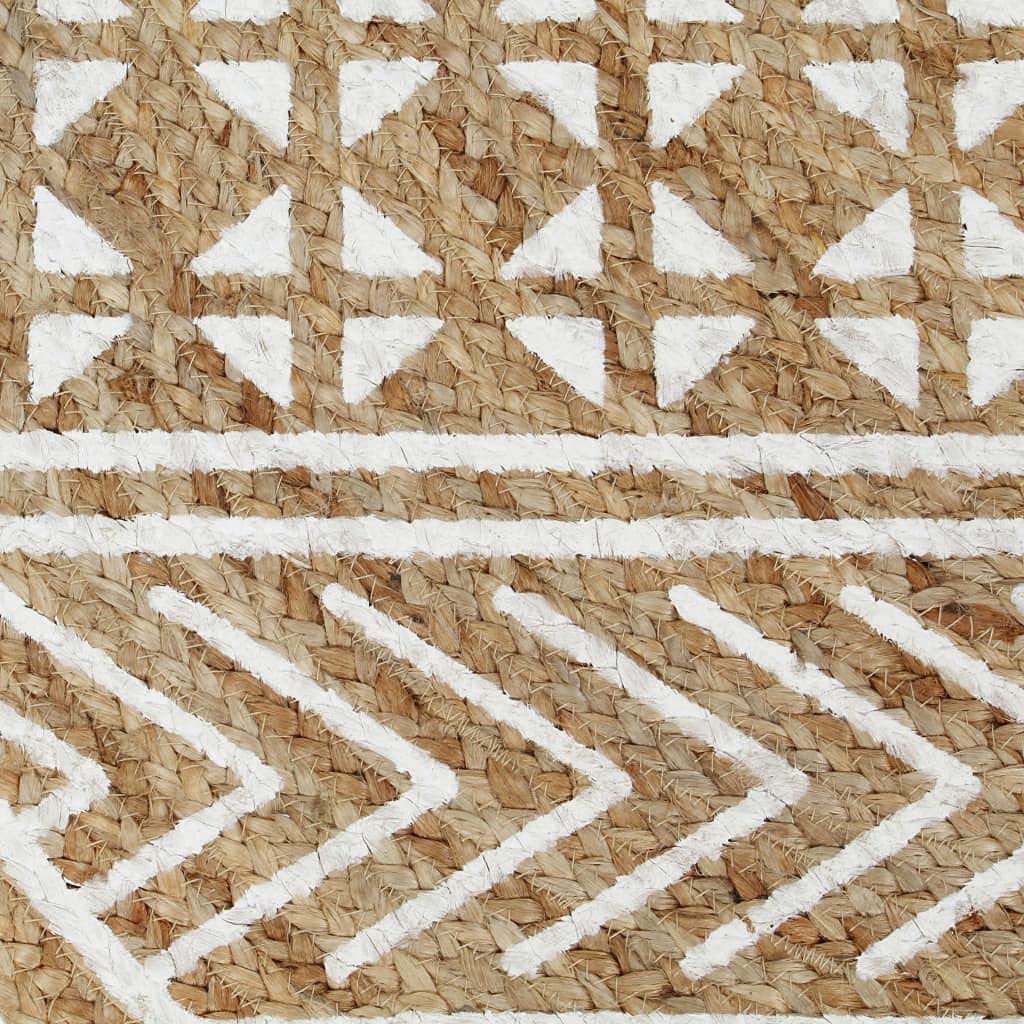 Hothingwell Ręcznie tkany dywan jutowy 120 cm, nowoczesny geometryczny wzór z białym nadrukiem, tkany przez rzemieślników dla naturalnej i trwałej dekoracji.