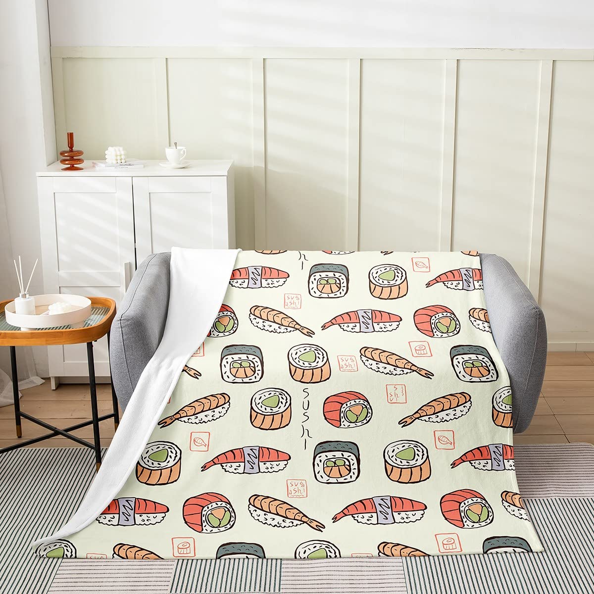 Amazon.com: Sushi Food Kids Flannel Blanket,Japanese Food Cartoon Bed  Blanket for Boys Girls Men Home Room Decor,Sushi Roll Lovers Kawaii Throw  Blanket,Colorful Cute Fuzzy Blanket,40 x 50 Inches : Home u0026 Kitchen