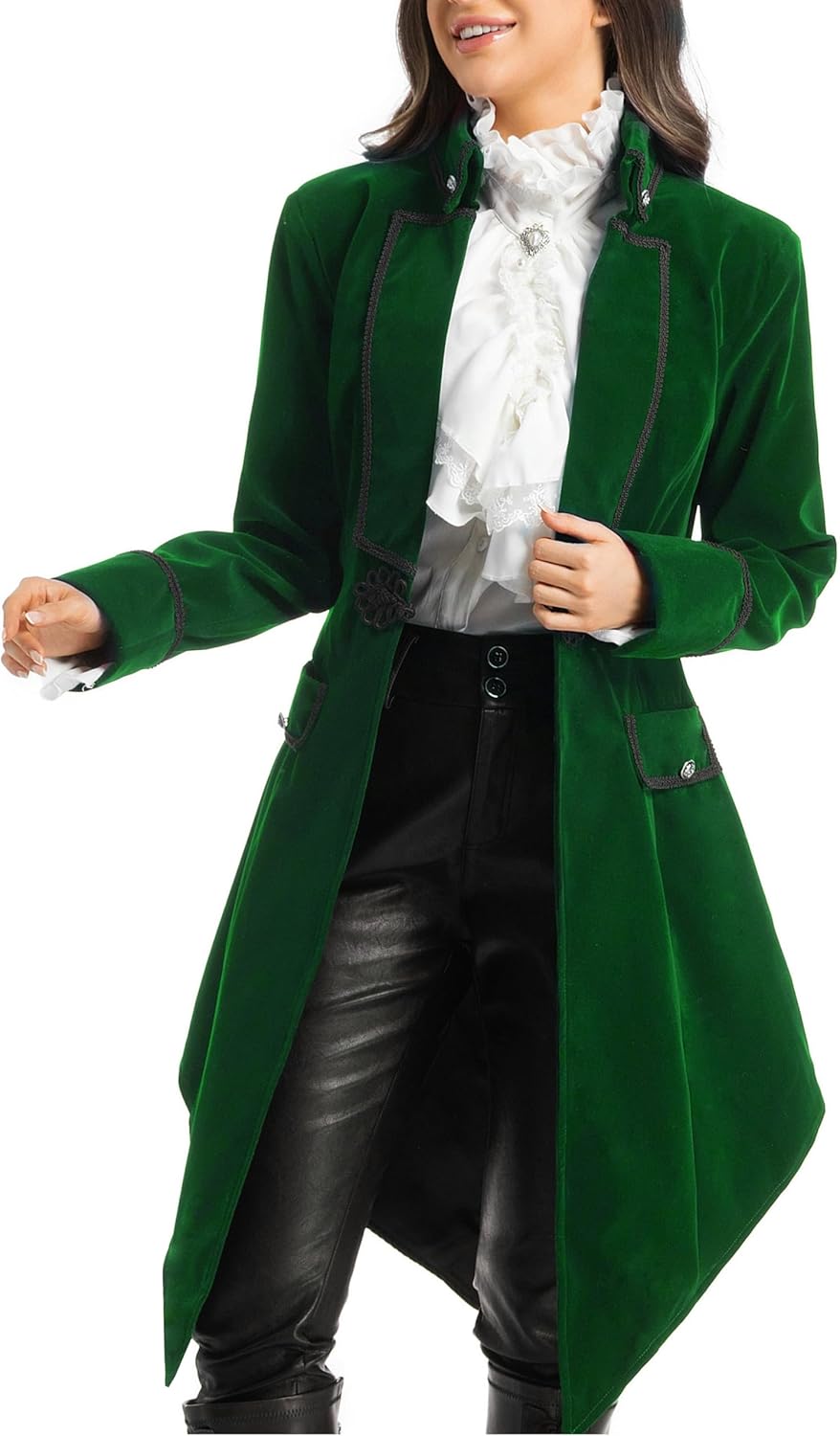 DRTES Womens Steampunk Jacket Pirate Gothic Renaissance Medieval Victorian Tailcoat coat Halloween Costume Clothes Blazer