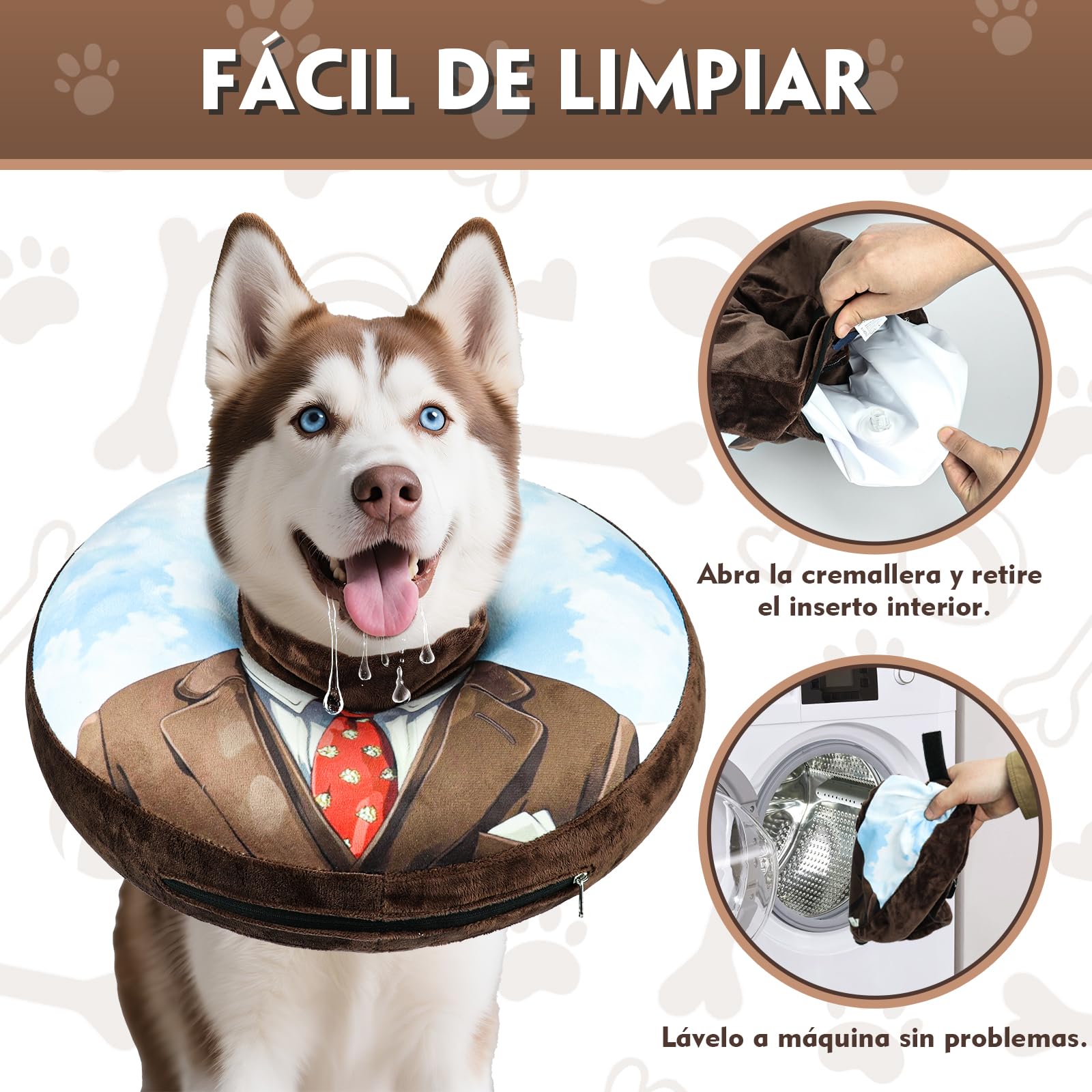 Collar isabelino Inflable para Perros y Gatos – Collar de Recuperación Suave para Evitar Lamer Heridas, Rascar o Morder – Ideal Postcirugía (Marrón, M)