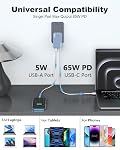 65W GaN USB C Wall Charger Block,3 Port Ultra Thin Flat USB-C Charging Plug,Foldable USB Power Adapter for MacBook,iPhone 15/16,Samsung (Blue, 65W)