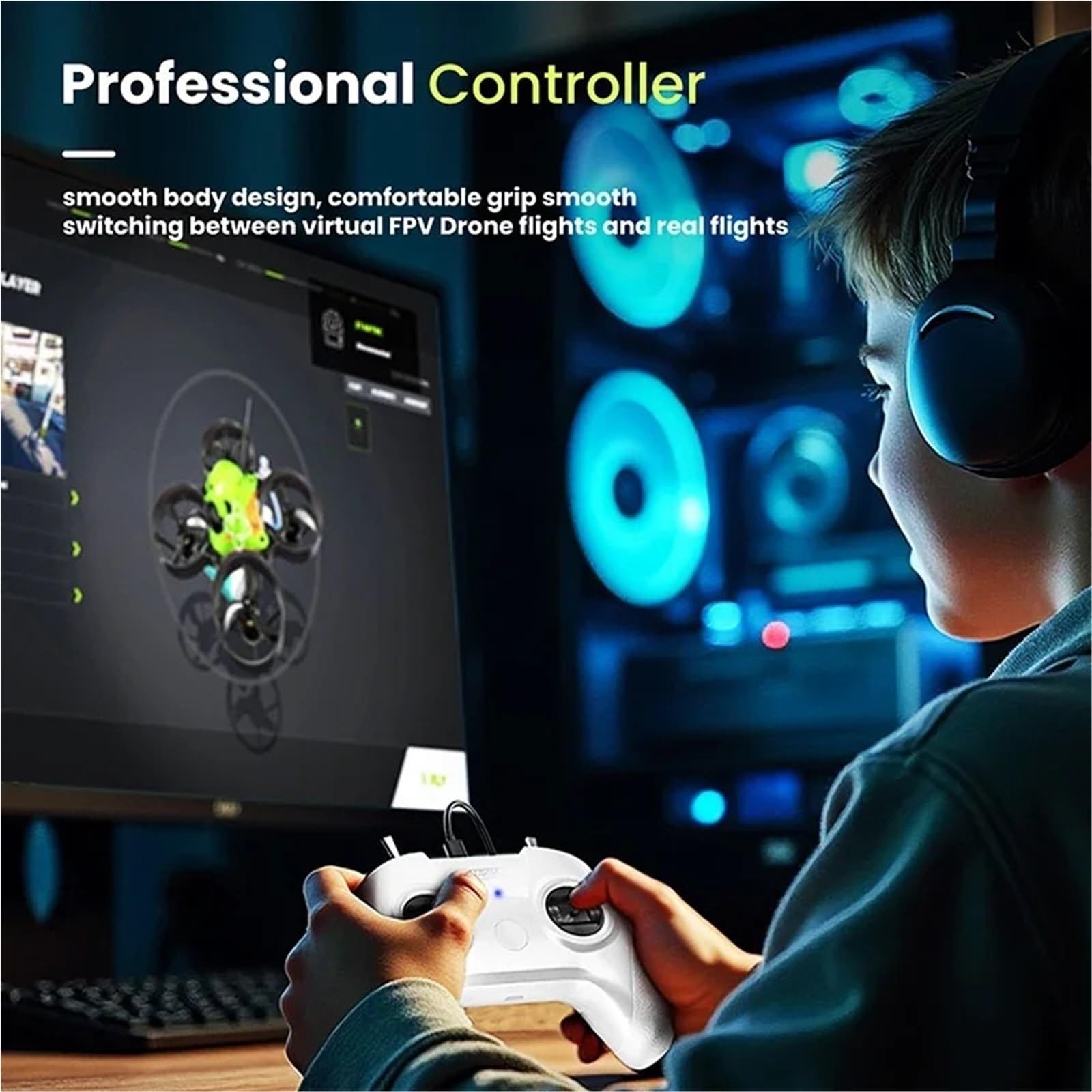 Controller For Simulatore Di Addestramento For Droni FPV, Telecomando A 8 Canali For Esercitazioni Di Volo(Mode 1,Balck)