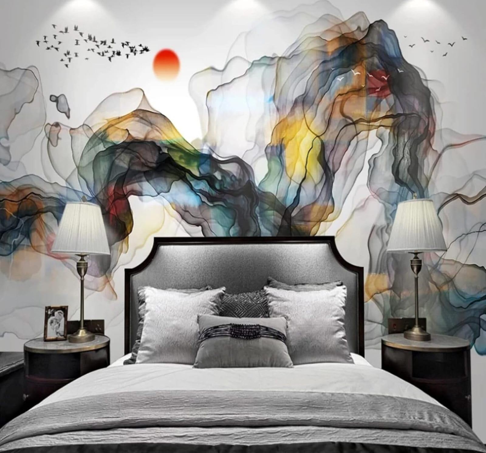 XLMING Abstract Colourful Ink Wash Haze Landscape 3D Wallpaper Luxury Home Dining Decor Paste Sofa Living Room The Wall for Bedroom Mural-400cm×280cm