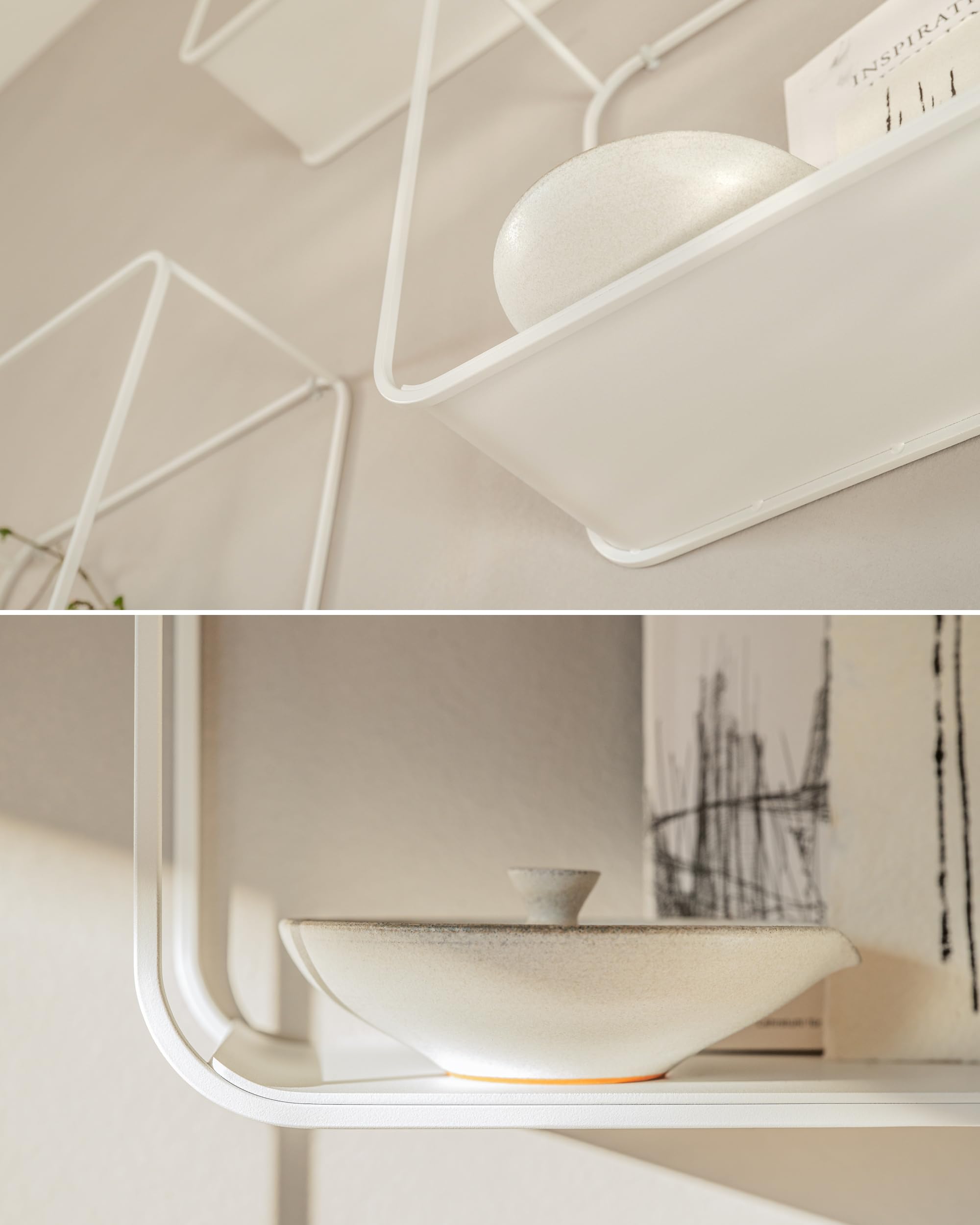 Kazai. Set Étagère Murale 'Noora' | Lot de 3 Étagères Murales Flottantes en Métal Design | Déco Murale et Rangement pour Salon, Toilettes, Cuisine, Chambre et Plus | Blanc