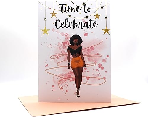 Tarjetas de cumpleaños afroamericanas con brillantes negro y amarillo