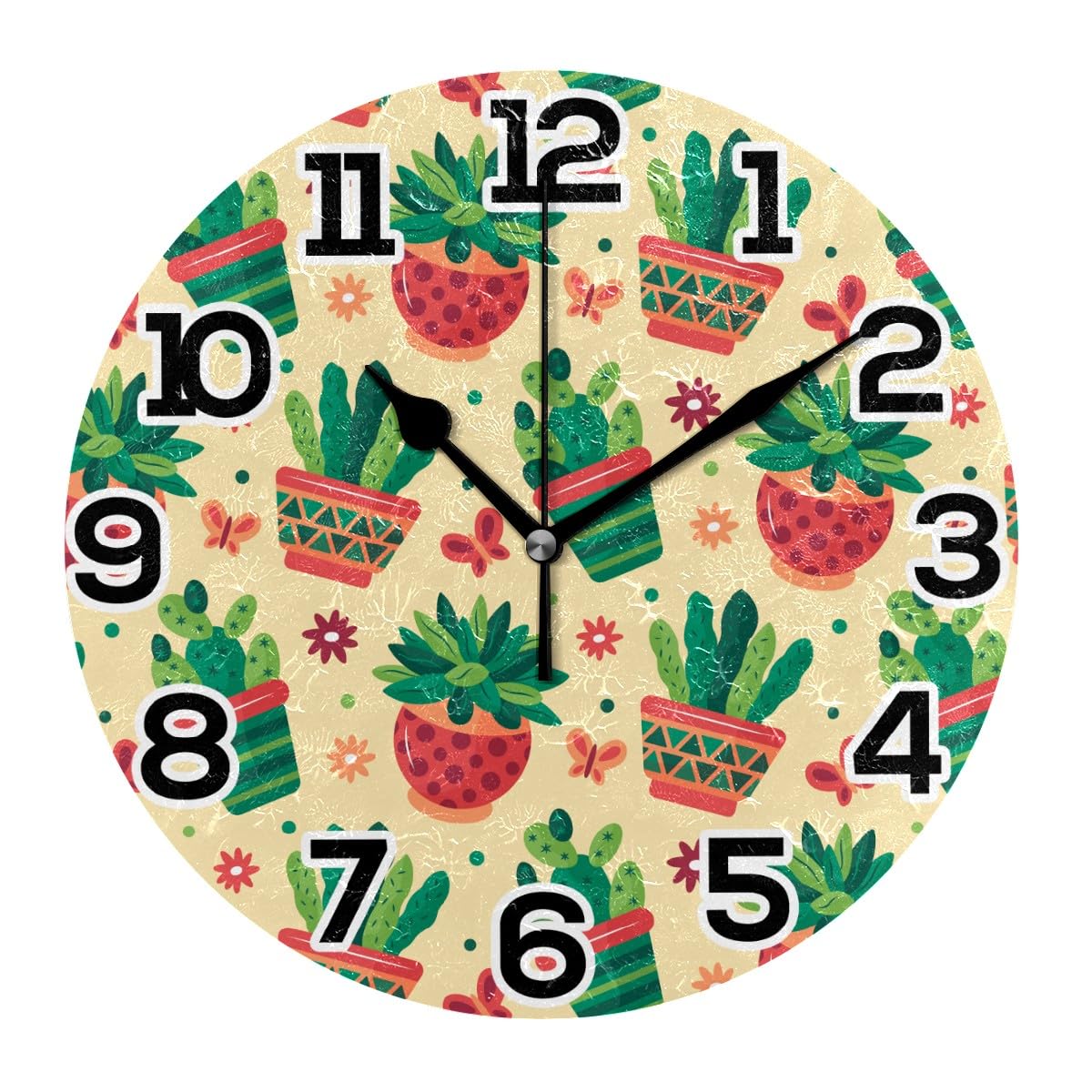 Horloge murale ronde cactus 25 cm fleurit la décoration de votre bureau