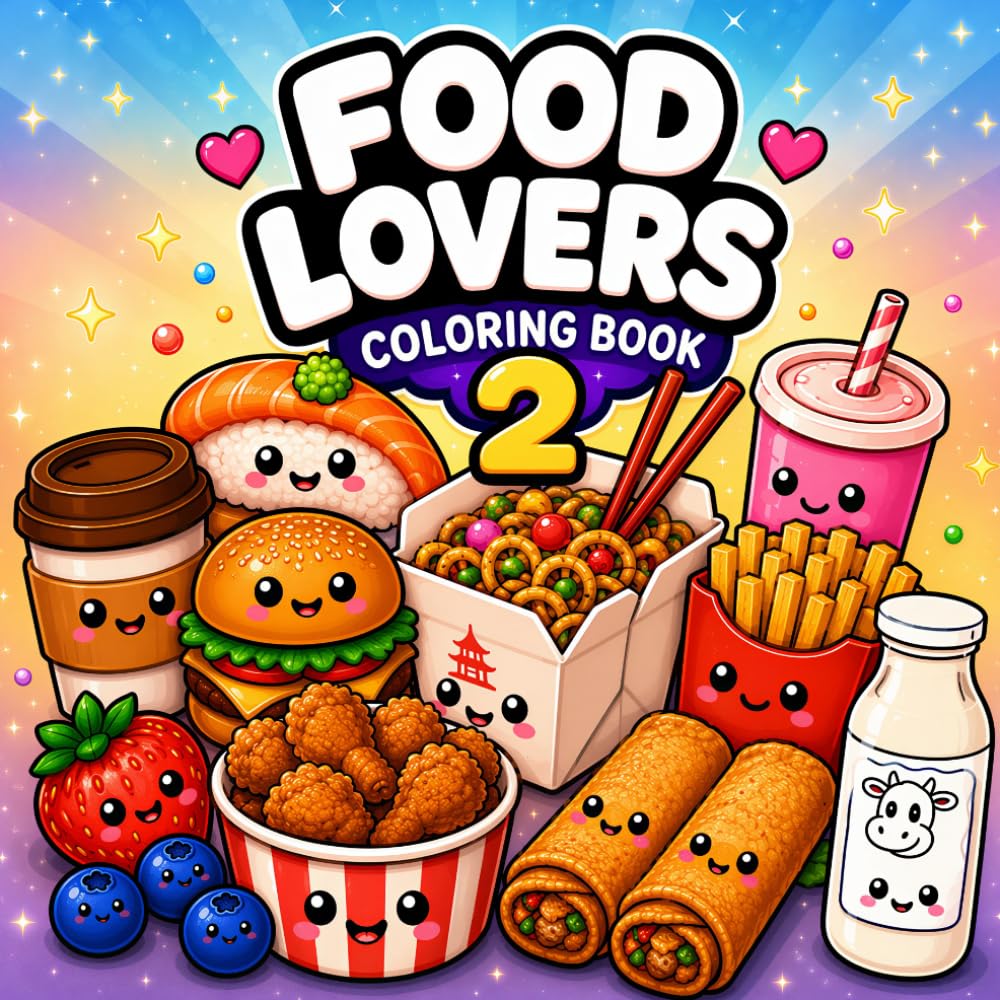 Food Lovers 2 Coloring Book: Cute & Cozy - Bold & Easy Kawaii Food Coloring Pages for Adults and Teens Featuring Fast Food, Sweet Treats, Snacks, ... and Bold Hygge Coloring Book Collection)