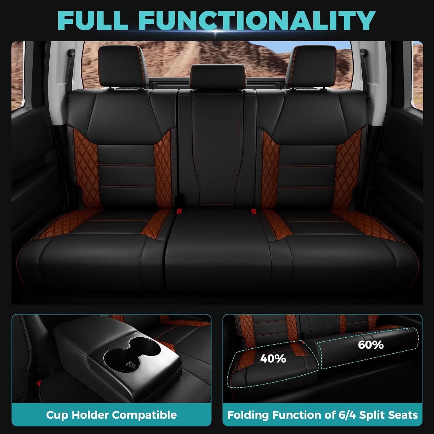 for Toyota Tundra Custom Truck Seat Covers 2014 2015 2016 2017 2018 2019 2020 2021 CrewMax Only,Tundra Leather Interior Full Set,Pickup Car Seat Covers Accessories,BlackBrown
