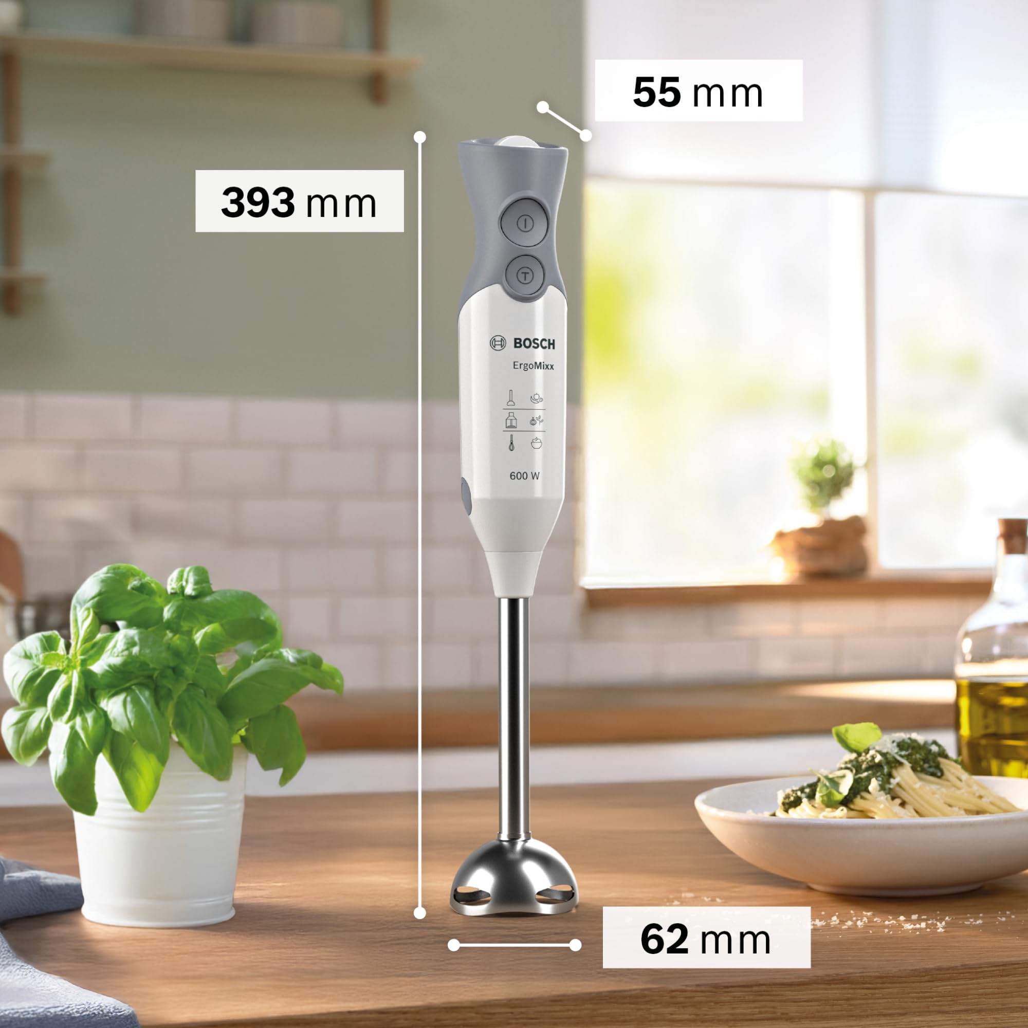 Bosch Stabmixer ErgoMixx 600 W Edelstahl-Mixfuß 12 Stufen plus Turbo weiß/grau MSM66120