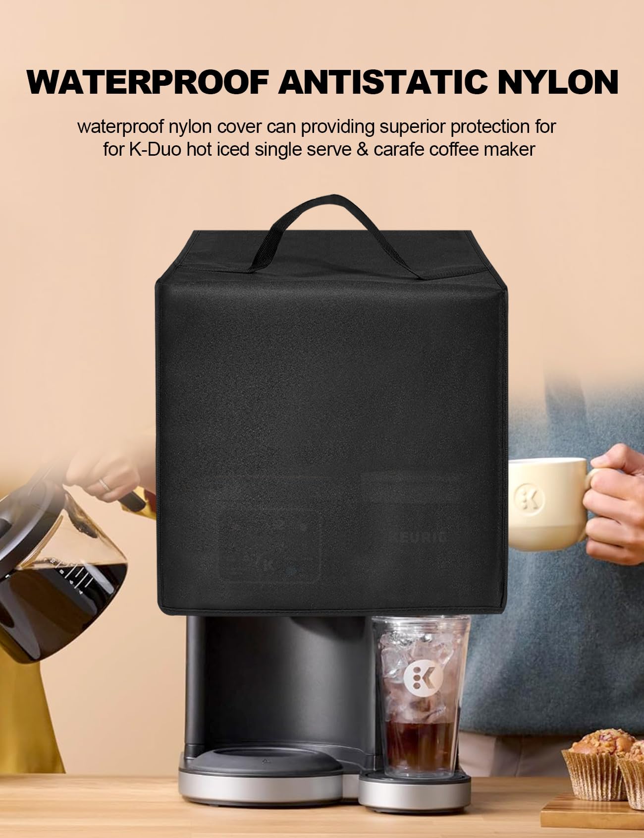 Coffee Brewer Dust Cover Coffee Pot Maker Lid Waterproof Antistatic Nylon Case for Hot Iced Single Serve Pot Maker for Carafe Coffee Maker 72oz (Black)