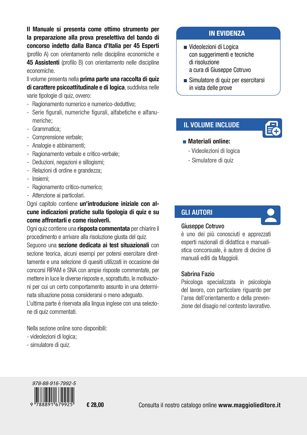 CONCORSO BANCA ITALIA 45 Esperti discipline economiche e 45 Assistenti discipline economiche - Prova preselettiva Teoria Test