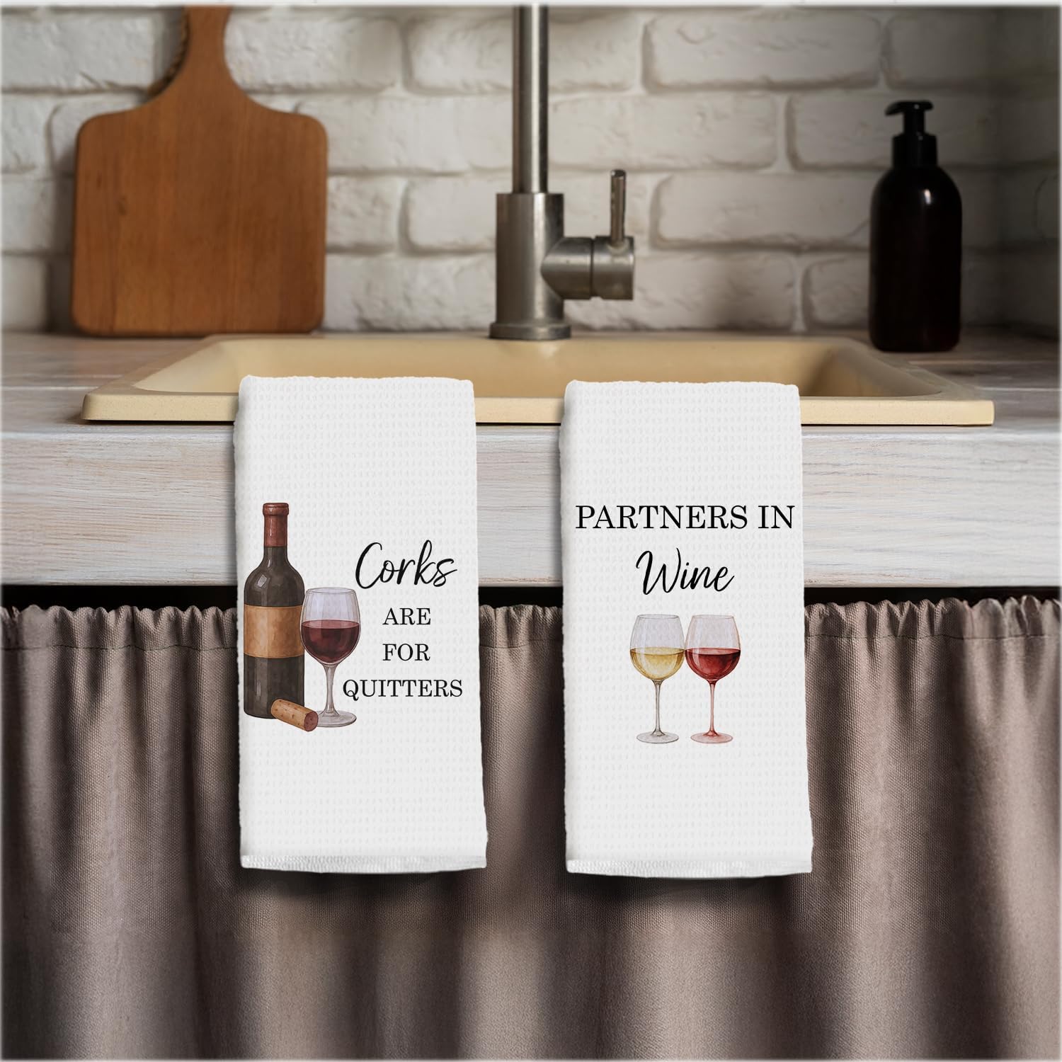 Funny Wine Kitchen Towels, Wine Lover Gifts Dish Tea Towels for Kitchen Bar Cart Pub Decor, Corks are for Quitters Decorative Hand Towel, 16x24 Inch Set of 2 - Image 3