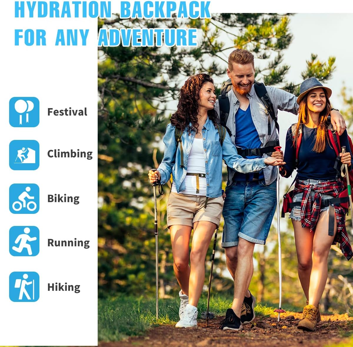 Zounich Hydration Backpack, Breathable Running Backpack with 3L Water Bladder, Large Capacity Hiking Rucksack Outdoors Hydration Bag Pack Perfect for Cycling Camping Fitness Climbing Fits Men & Women - Image 7