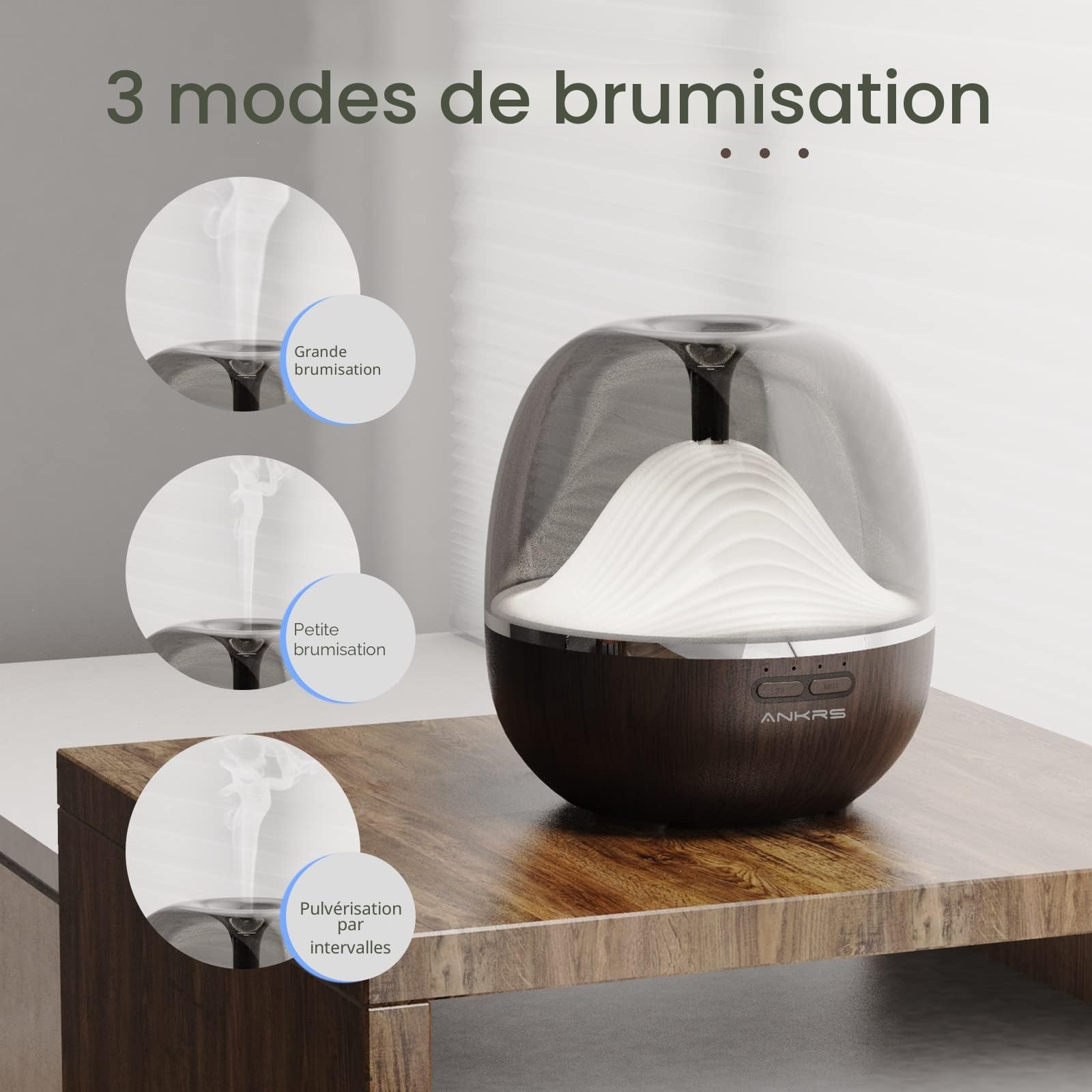 Ankrs Diffuseur d'Huiles Essentielles WiFi, 600ml Humidificateur d'air Compatible avec Alexa/Google Home, Diffuseur Électrique Connecté avec RGB Colorées, Timer et Contrôle à Distance sur l’APP
