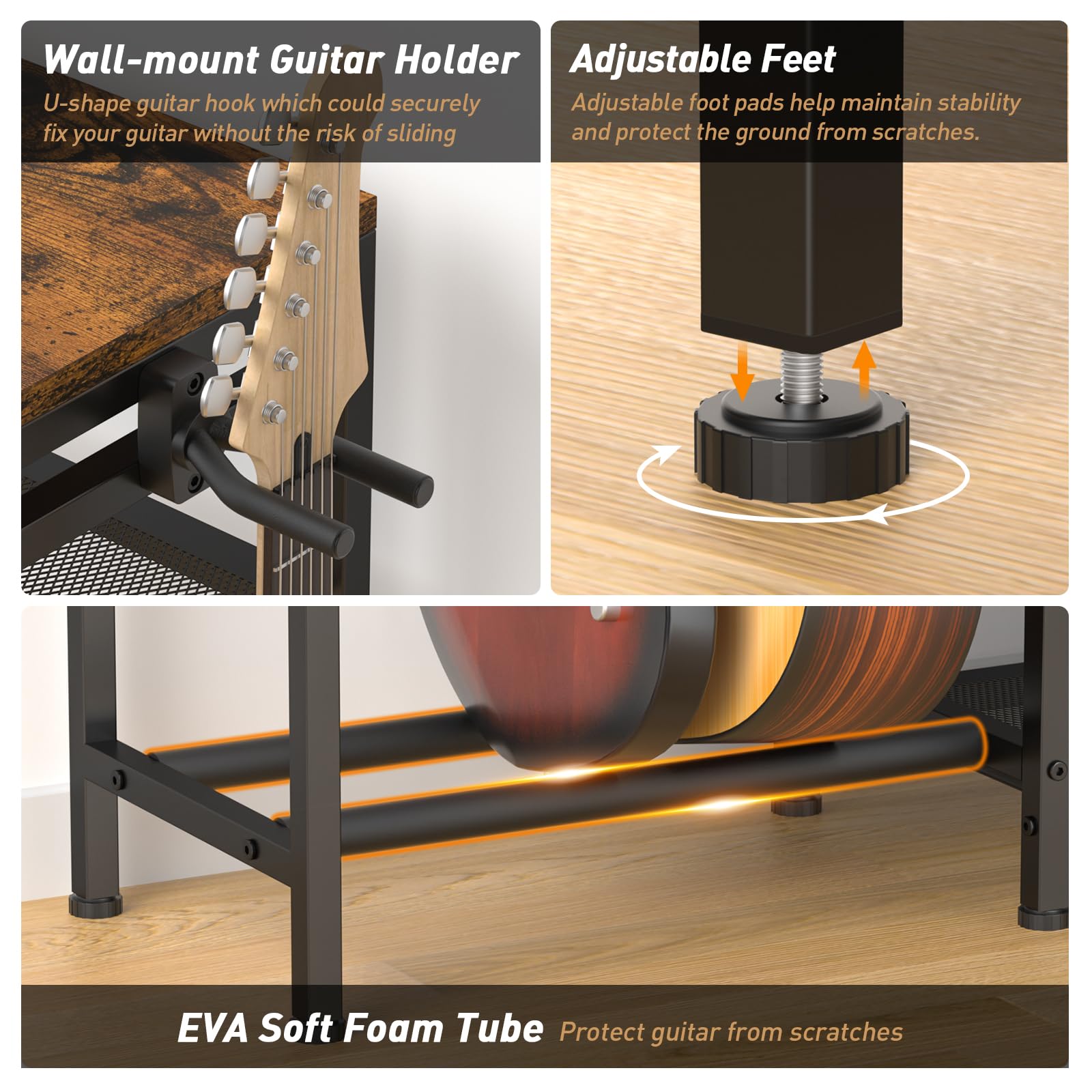 ikkle Soporte para múltiples guitarras con compartimentos de almacenamiento | Soporte de guitarra con soporte para discos, tocadiscos y amplificador, almacenamiento de guitarra para estudio en casa