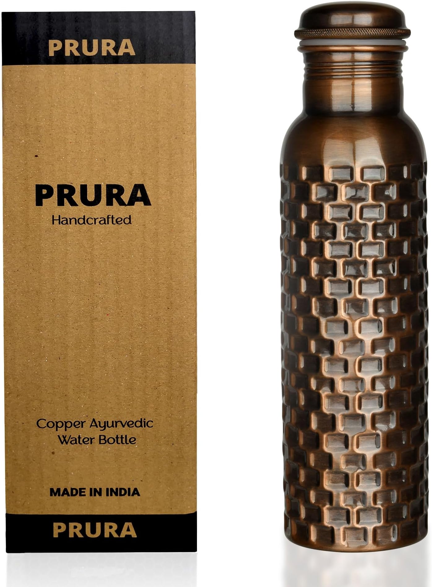 Copper Water Bottle Diamond Regular Pure Copper Bottle Yoga Water Bottle Ayurveda Health Benefits Leak Proof (900ml/30oz, Design 11)