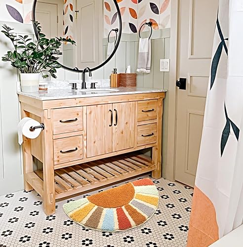 Miniatura 4 de Sunrise - Alfombras de baño bohemias, tapete de baño de medio círculo, lindo tapete de baño de sol, decoración de baño retro bohemio para el hogar,