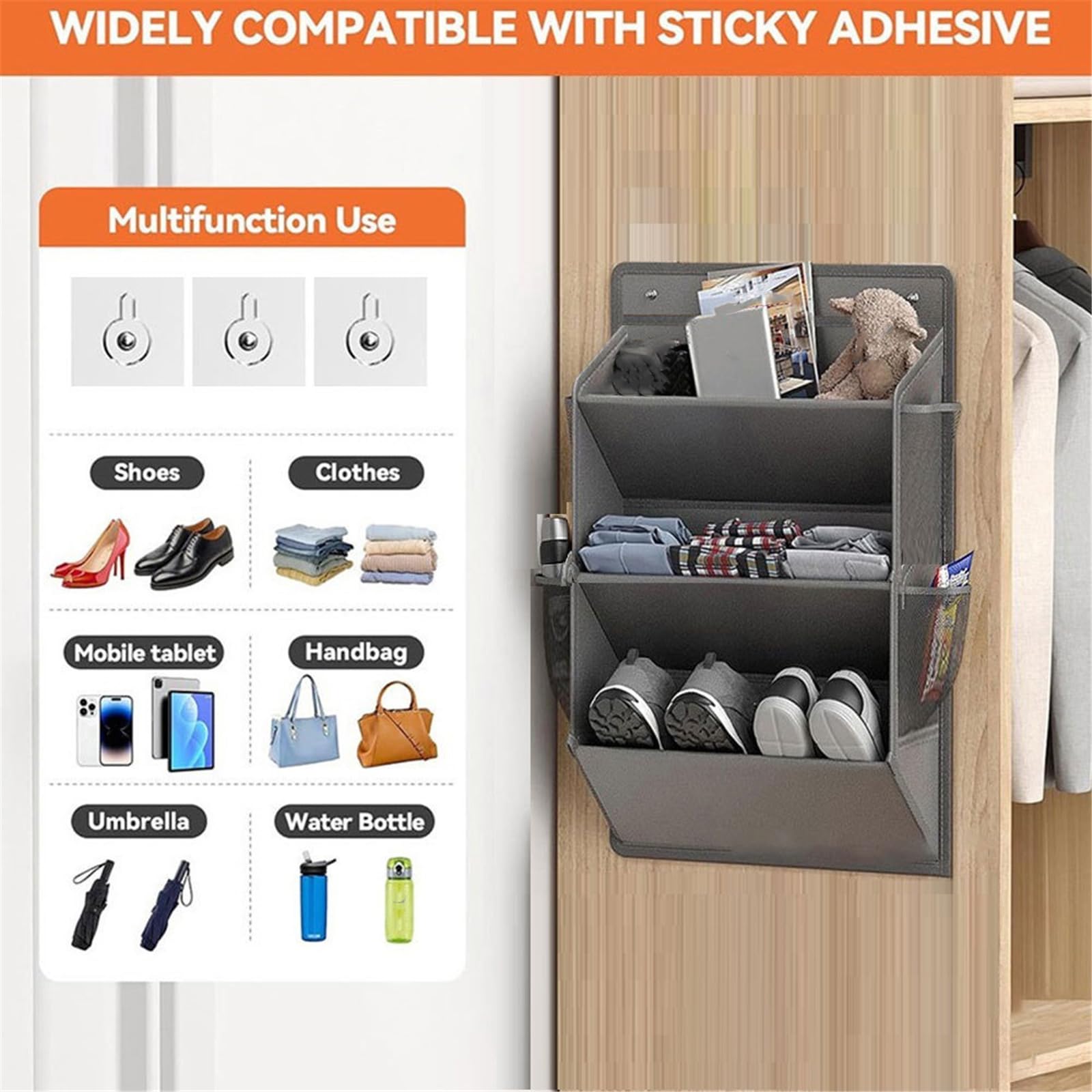 Estante para zapatos fácil de colgar con 3 secciones, diseño resistente para armarios, cuartos de servicio y uso al aire libre. Zapatero