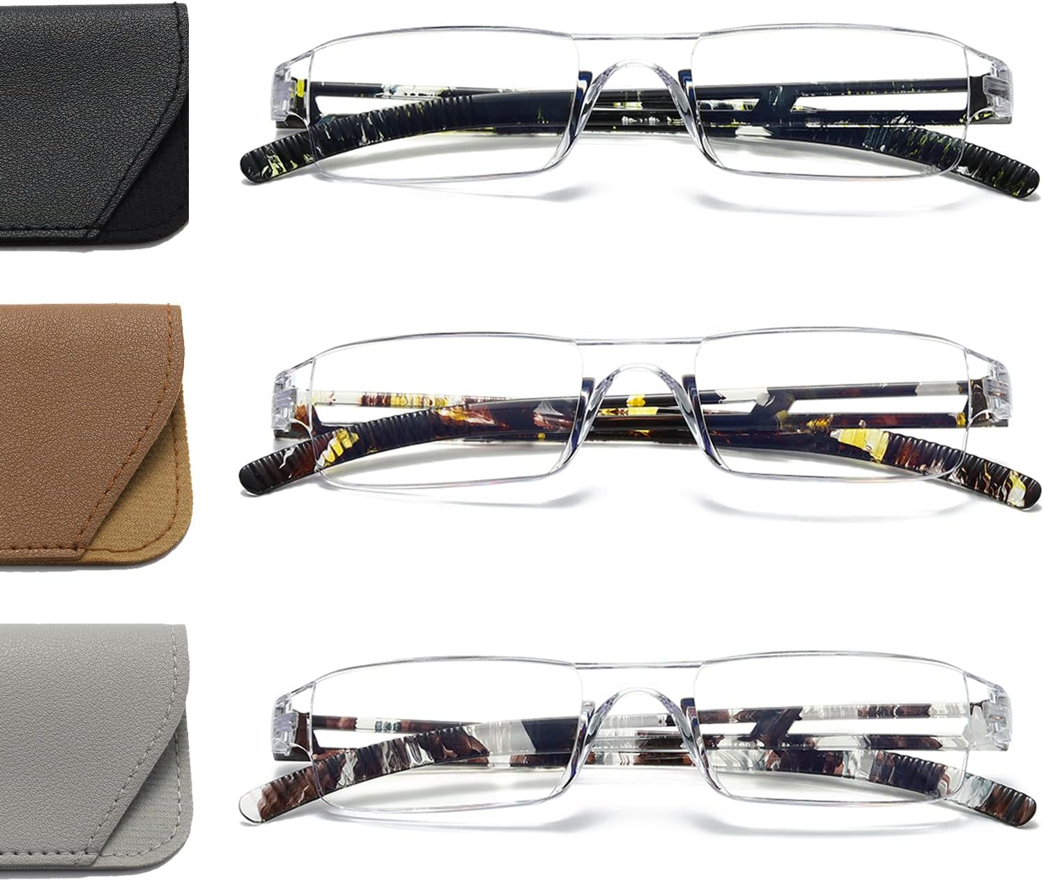 Hubeye 3 Pairs Frameless Reading Glasses Ultralight Anti Blue Light Computer Readers