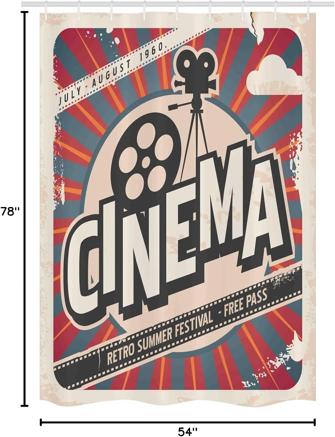 Ambesonne Vintage Stall Shower Curtain, Retro Cinema Movie Vintage Paper Texture Hollywood Stars Theme Image Print, Fabric Bathroom Decor Set with Hooks, 54" W x 78" L, Brown Ecru Grey