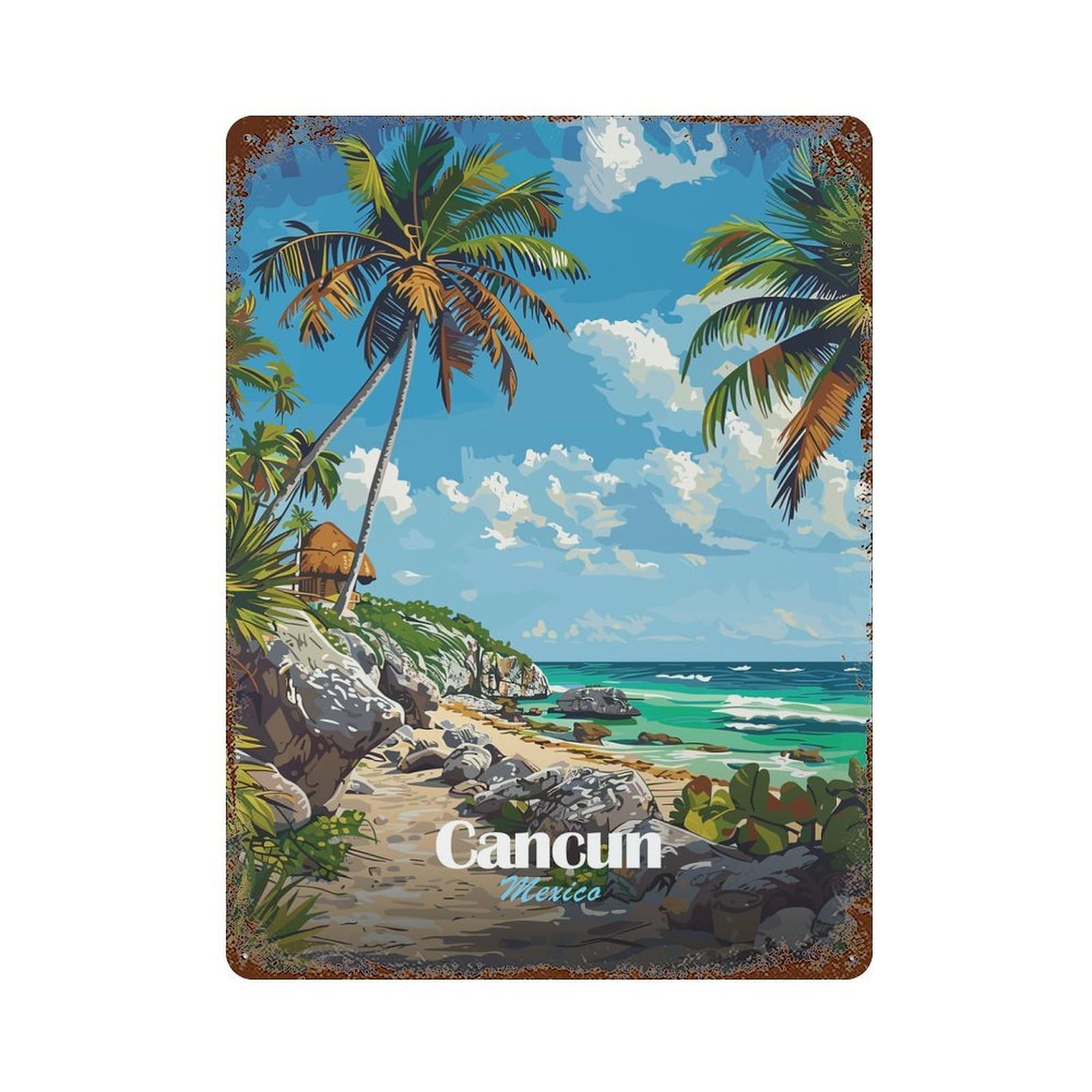 Decorative Tin Sign Cancun Mexico Beach Paradise 15.7"x11.8", Novelty Wall Decor for Shed, Workshop And Garage Wall Decor