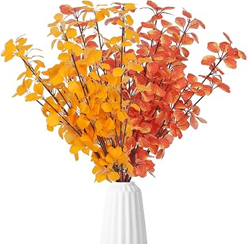 12Pcs 2Kinds 22Fall Artificial Branches Faux Autumn Stems Fall Plant Branches Ficus Twig Leaves Fall Eucalyptus Branches for Autumn Thanksgiving Home Office Wedding Vase Fillers DIY Craft Decors