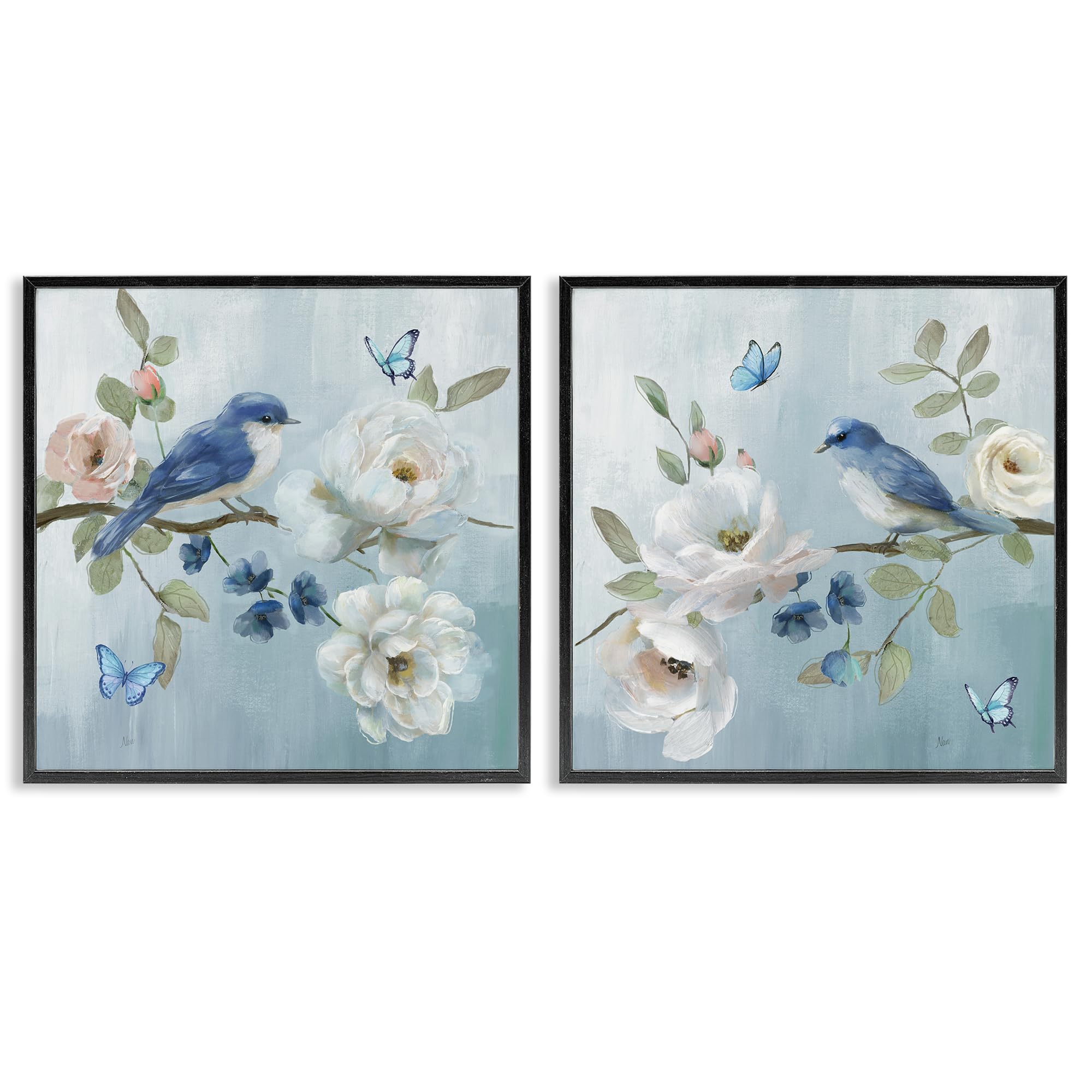 Stupell Industries 'Nature's Tranquility Florals', 2pc Framed Giclee Art Set 2, Black, 24 x 24 Inches, Easy to Hang and Sturdy, Made in USA, by Nan
