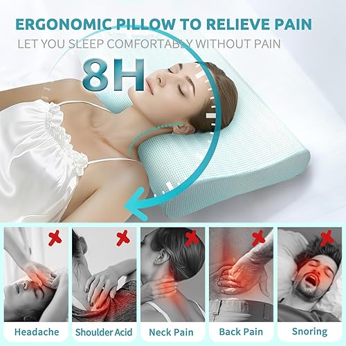 Miniatura 3 de Almohada ergonómica de espuma viscoelástica cervical para aliviar el dolor de cuello, almohada de contorno ajustable para personas que duermen de