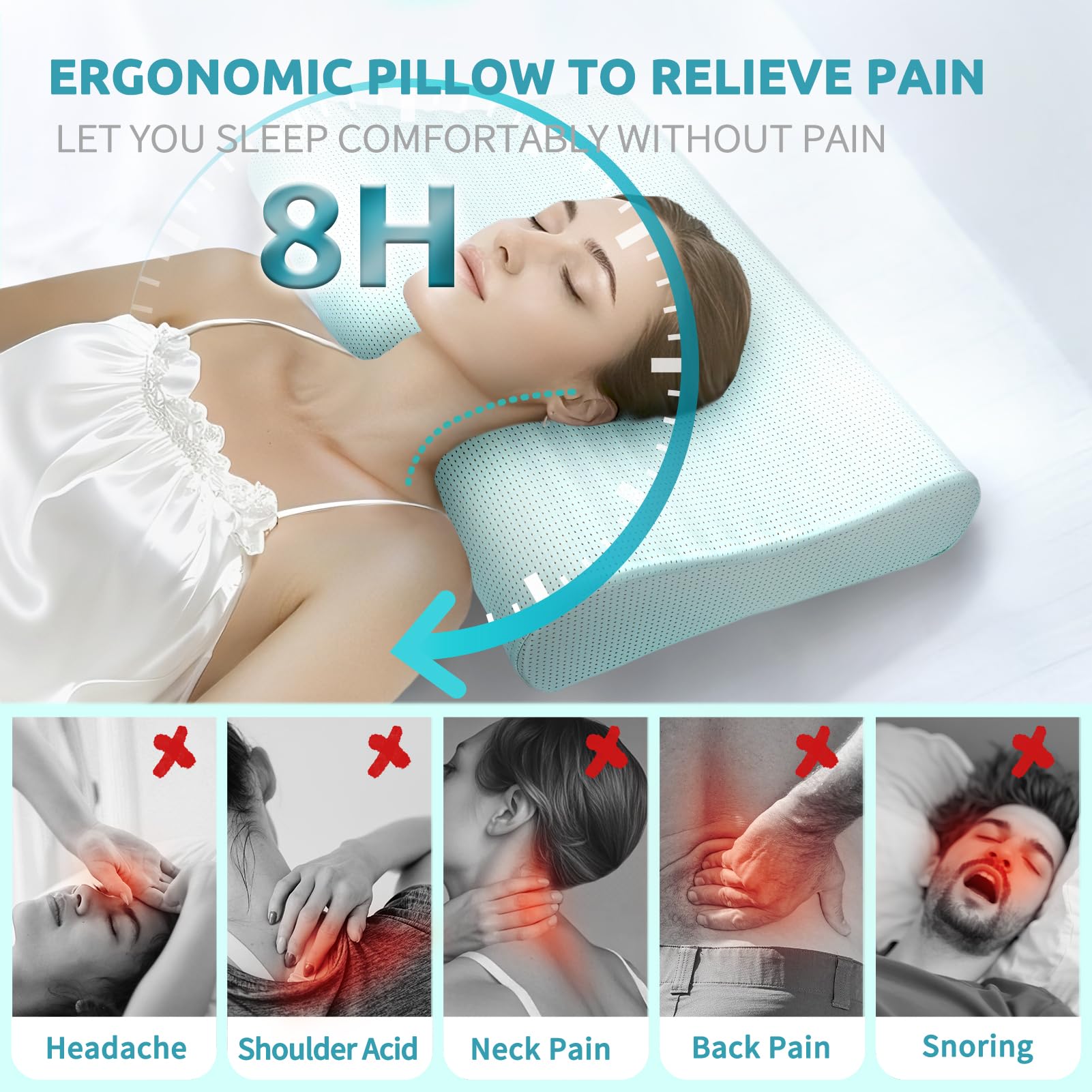 Cuscino ergonomico in memory foam cervicale per alleviare il dolore al collo, cuscino sagomato regolabile per chi dorme su fianco, schiena, stomaco, supporto ortopedico per il collo con fodera