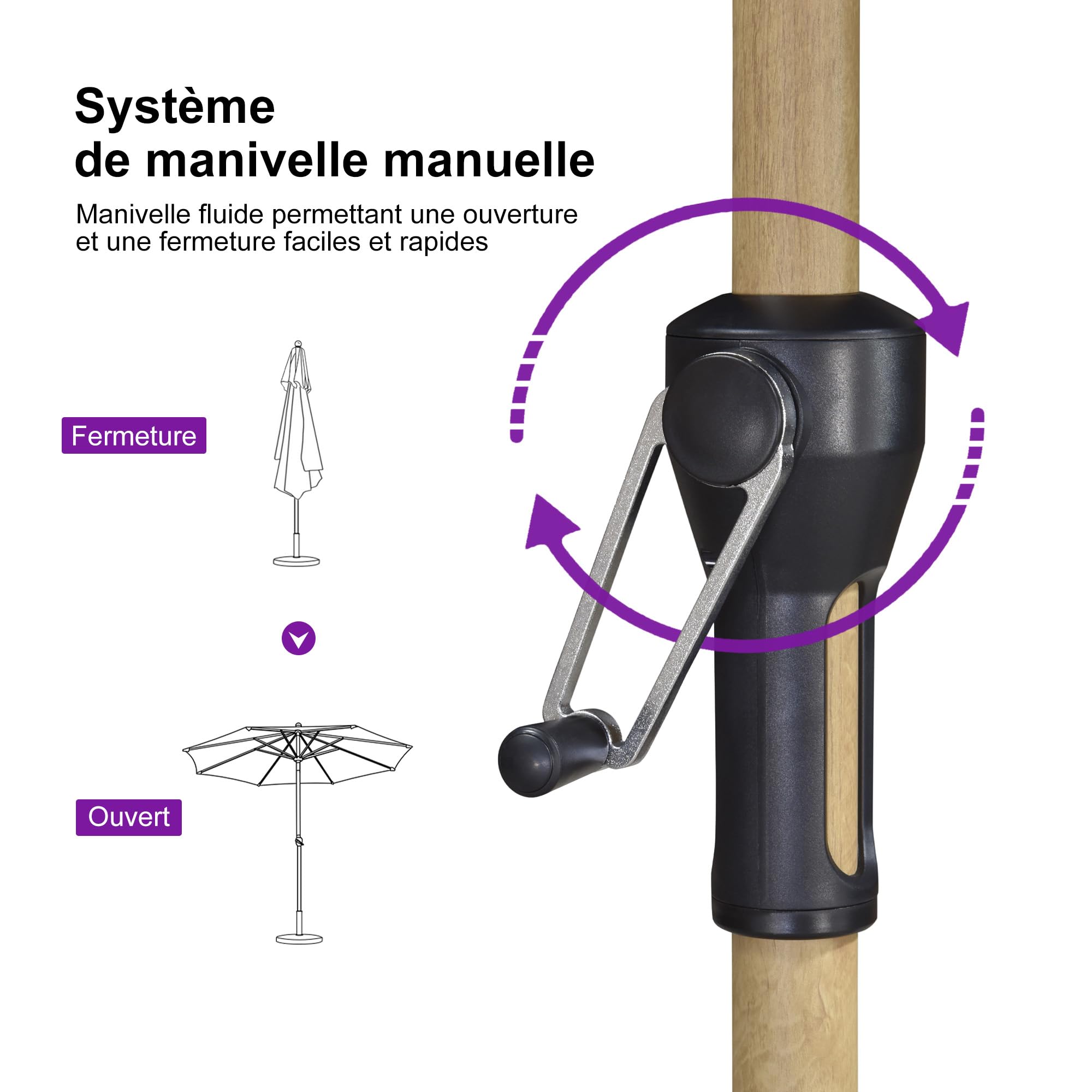 PURPLE LEAF Parasol Rectangulaire 1,2 x 1,8 m Aluminium en Teck Beige
