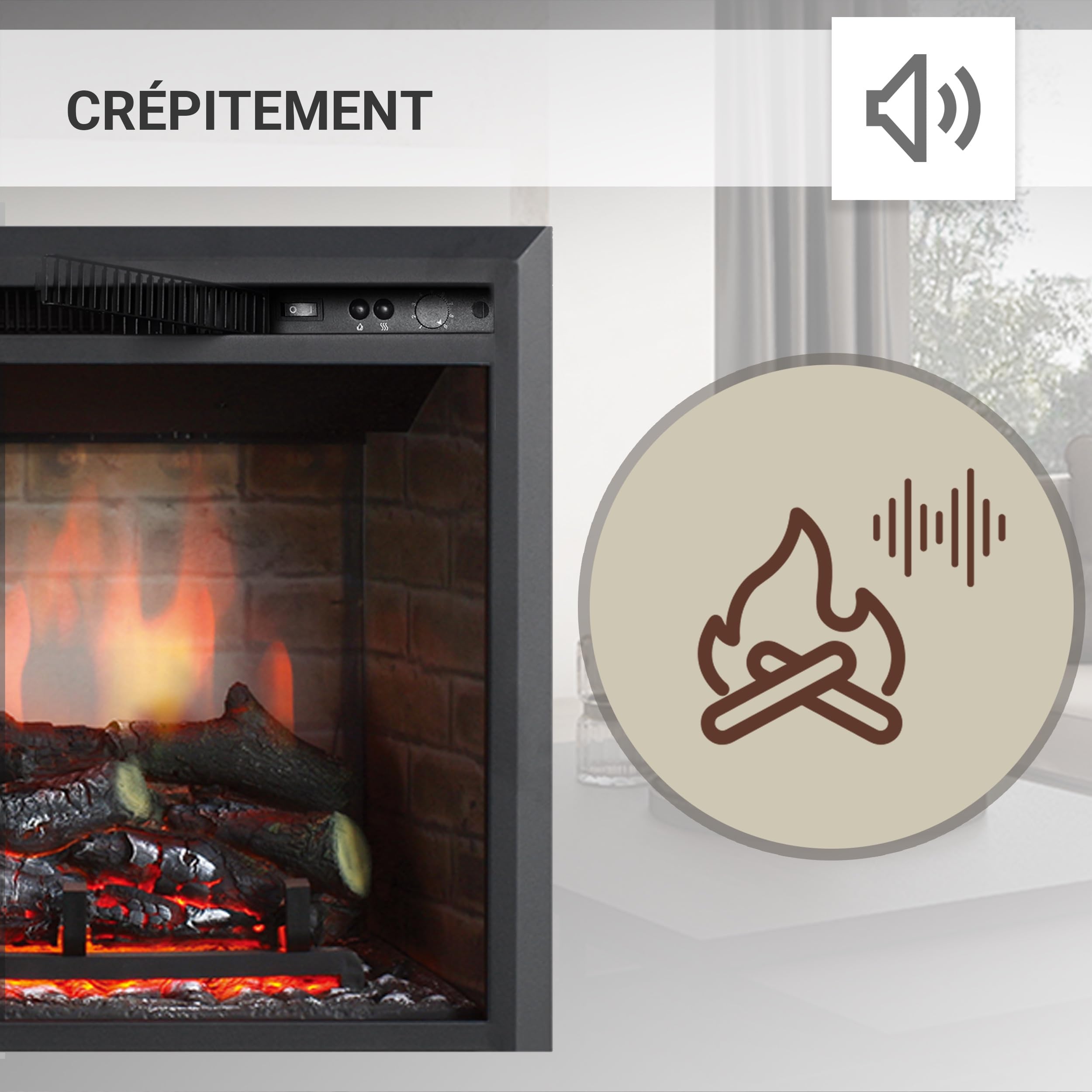 BALDERIA cheminée électrique Calida 23" | Foyer électrique Mural avec Effet de Flammes 3D | Chauffage 2000W, éclairage LED | Cheminée encastrable avec télécommande, minuteur & Thermostat | Noir