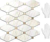Vista 23 de STICKGOO 1 hoja de salpicaduras de pared para despegar y pegar, adhesivos de azulejos compuestos de aluminio Calacatta, salpicaduras autoadhesivas